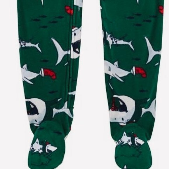 CARTER'S Boy's Footed 1 Piece Sleeper "Holiday Sharks" Pajama NWT Size 6 - Picture 6 of 9